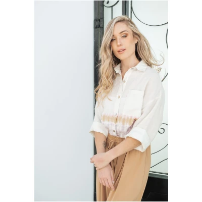 STORY OF MINE Damen vegan Bluse Dip-Dye Off White