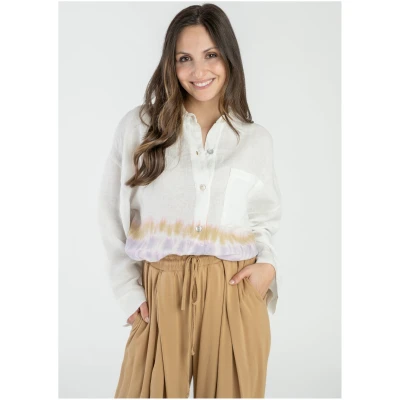 STORY OF MINE Damen vegan Bluse Dip-Dye Off White