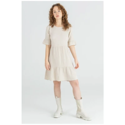 STORY OF MINE Damen vegan Kleid Kurzer Musselin Beige