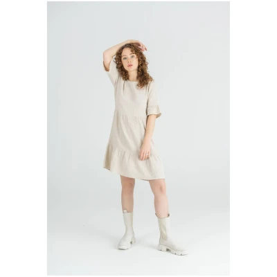 STORY OF MINE Damen vegan Kleid Kurzer Musselin Beige