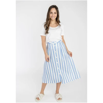 STORY OF MINE Damen vegan Midirock Gestreift Off White & Blau