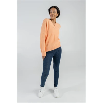 STORY OF MINE Damen vegan Pullover V-Ausschnitt Orange