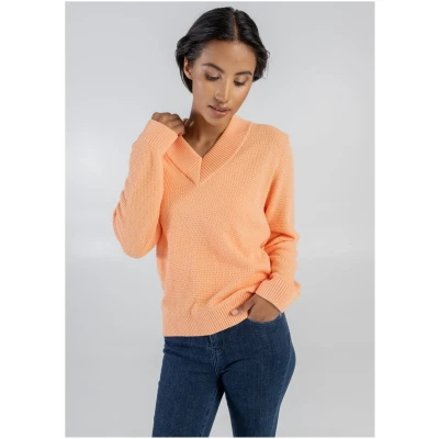 STORY OF MINE Damen vegan Pullover V-Ausschnitt Orange