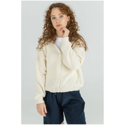 STORY OF MINE Damen vegan Strickjacke Kurz Creme