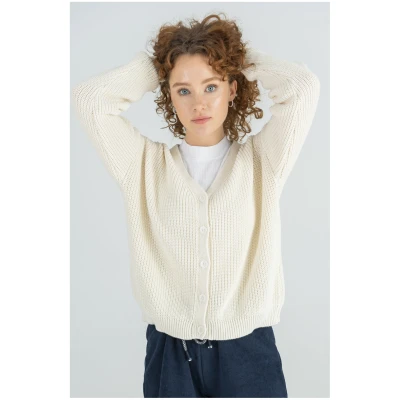 STORY OF MINE Damen vegan Strickjacke Kurz Creme
