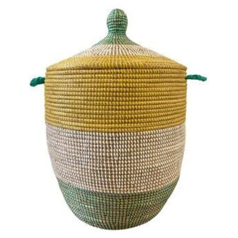 SWANE-Design Afrikanischer Wäschekorb - Bold Stripes Grün/Gelb - S/M/L/XL/XXL