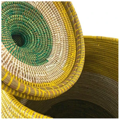 SWANE-Design Afrikanischer Wäschekorb - Bold Stripes Grün/Gelb - S/M/L/XL/XXL