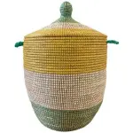 SWANE-Design Afrikanischer Wäschekorb - Bold Stripes Grün/Gelb - S/M/L/XL/XXL