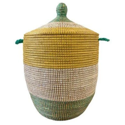 SWANE-Design Afrikanischer Wäschekorb - Bold Stripes Grün/Gelb - S/M/L/XL/XXL