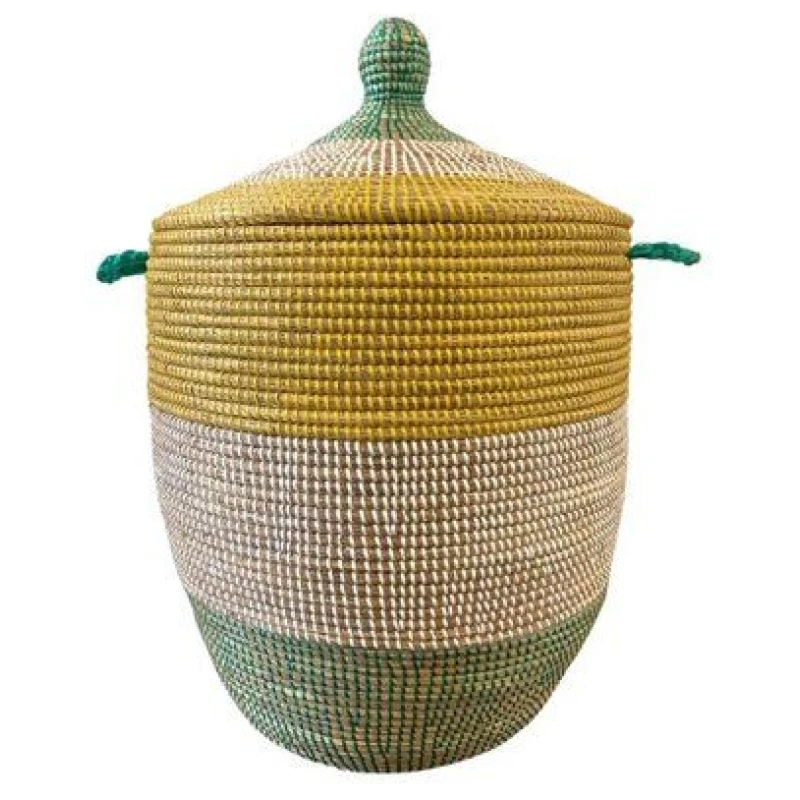 SWANE-Design Afrikanischer Wäschekorb - Bold Stripes Grün/Gelb - S/M/L/XL/XXL