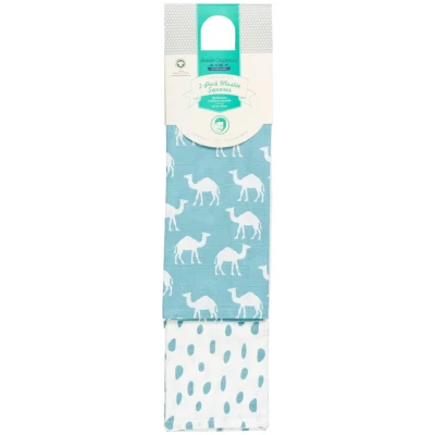 Sense Organics Spucktücher Musselin Bio Baumwolle 2er Set camel dusty blue und dahes Maße 80 x 80 cm