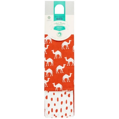 Sense Organics Spucktücher Musselin Bio Baumwolle 2er Set camel rusty red und dahes Maße 80 x 80 cm