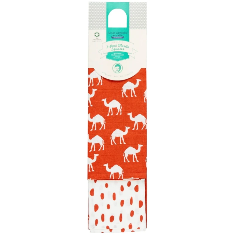 Sense Organics Spucktücher Musselin Bio Baumwolle 2er Set camel rusty red und dahes Maße 80 x 80 cm