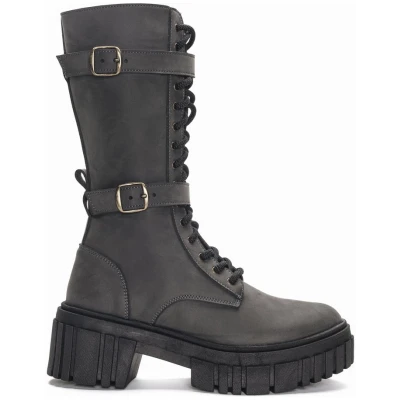 Seren Grey Biker Mid-calf Vegan Boot