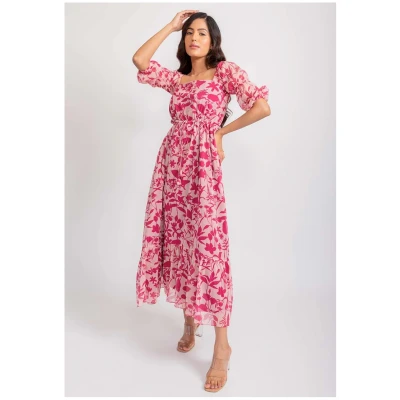 Sheer Floral Maxi Dress - Pink