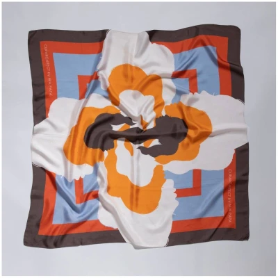Silk Scarf - Orange Blue Brown