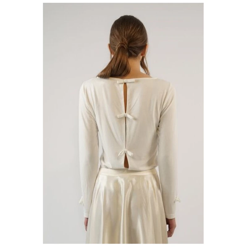 SinWeaver alternative fashion Brautoberteil schlicht langarm mit Zierschleifen