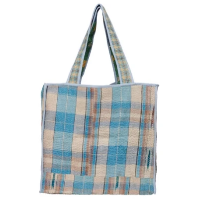 Sissel Edelbo Damen vegan Shopper Tasche Vivian Kantha Beige & Blau