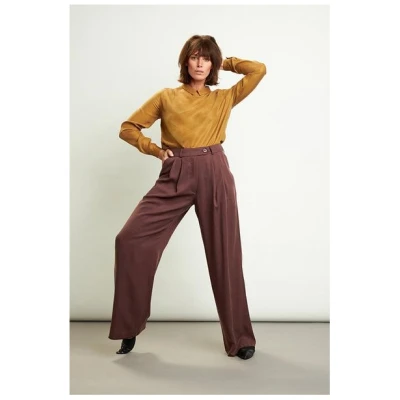 Skrabak Damen Bundfaltenhose aus Lyocell Twill "Vic" in rotbraun