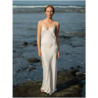 Slip Dress Satin Maxi - White