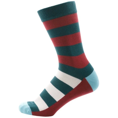 Socken Streifen graublau / rot Größe 35-38