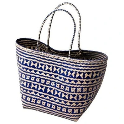 Soeji Blaue Einkaufstasche | Strandtasche | Tragetasche KIDUL aus Rattan