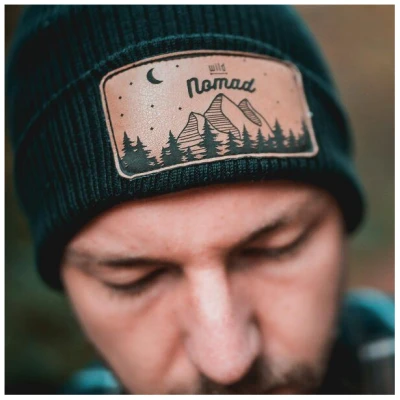 Soulcover Strickmütze Winter "Wild Nomad Mütz" Schwarz, veganes Leder, Bio-Baumwolle