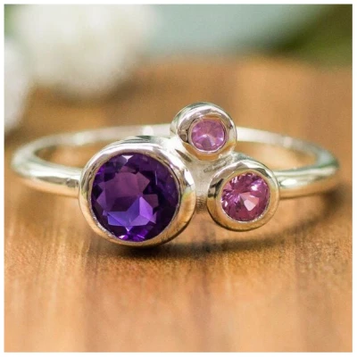 Spirit of Island 925 Silber Ring "Pink Lagoon" | Amethyst & pinker Spinell