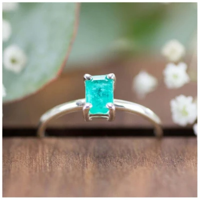 Spirit of Island 925 Silber Solitär Ring |Echter Smaragd Edelstein