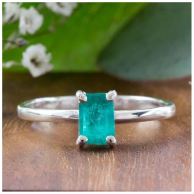 Spirit of Island 925 Silber Solitär Ring |Echter Smaragd Edelstein