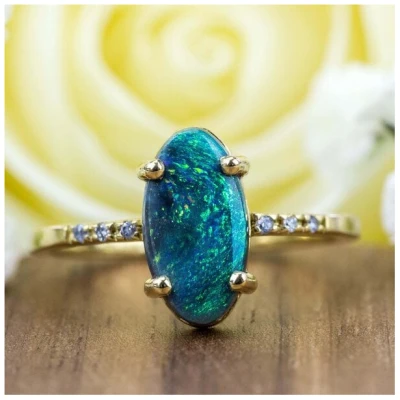 Spirit of Island Gold Ring | Schwarzer Opal Nordlicht
