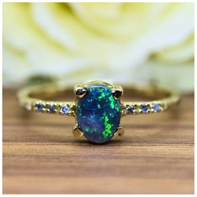 Spirit of Island Gold Ring | Schwarzer Opal Wellenreiter
