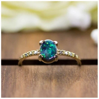 Spirit of Island Gold Ring | Schwarzer Opal Wellenreiter