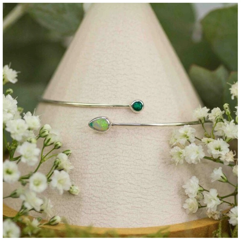Spirit of Island Silber Armreifen | Opal & Smaragd