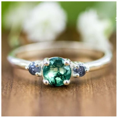 Spirit of Island Silber Ring | Moosachat & Diamanten Paar
