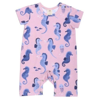 Strampler Baby Rosa Bio-Baumwolle Kurzarm GOTS-zertifiziert Walkiddy Nachhaltig - Blue Seahorses