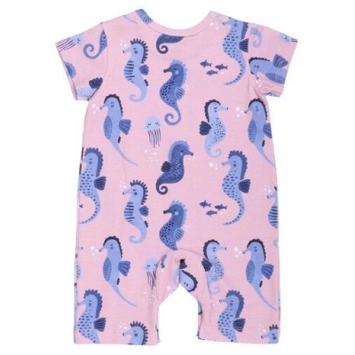 Strampler Baby Rosa Bio-Baumwolle Kurzarm GOTS-zertifiziert Walkiddy Nachhaltig - Blue Seahorses