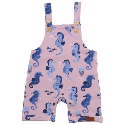Strampler ohne Arm Baumwolle Bio GOTS - Walkiddy Blue Seahorses Rosa