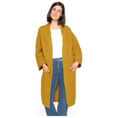 Strickmantel aus reiner Bio-Schurwolle, safran 36/38