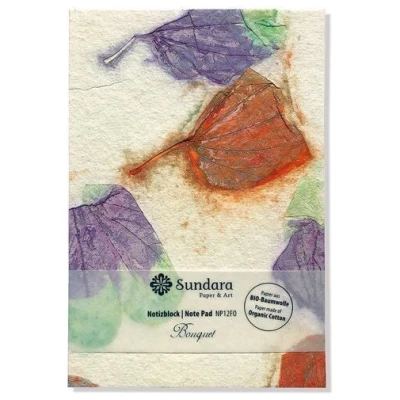 Sundara Notizblock "Bouquet" - handgeschöpftes Recycling Biobaumwoll-Papier, Grün/Violett