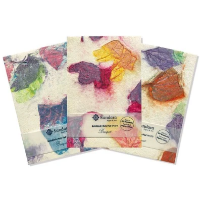 Sundara Notizblock "Bouquet" - handgeschöpftes Recycling Biobaumwoll-Papier, Indigo