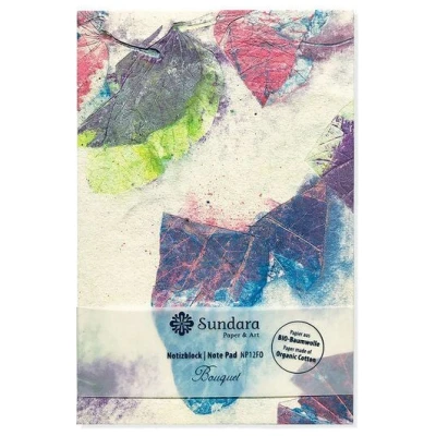 Sundara Notizblock "Bouquet" - handgeschöpftes Recycling Biobaumwoll-Papier, Indigo