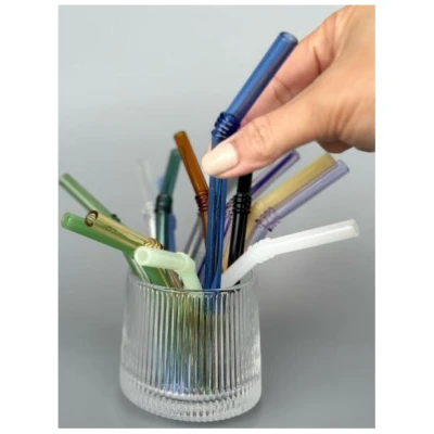 Susable Glasstrohhalme - gebogen, bunt, 15cm - umweltfreundlich, robust und PFAS-frei, Gesunde Getränke, Vegane Geschenke