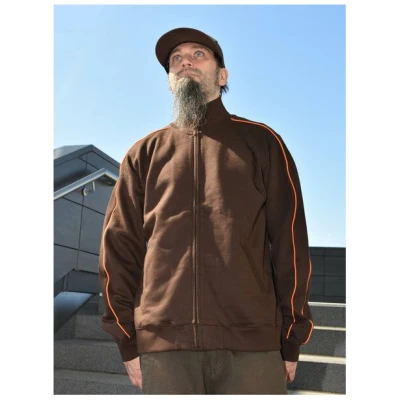 T-Shirtladen-Marktstrasse GmbH Sweatjacke dunkelbraun orangenes Piping