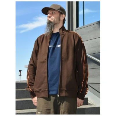 T-Shirtladen-Marktstrasse GmbH Sweatjacke dunkelbraun orangenes Piping