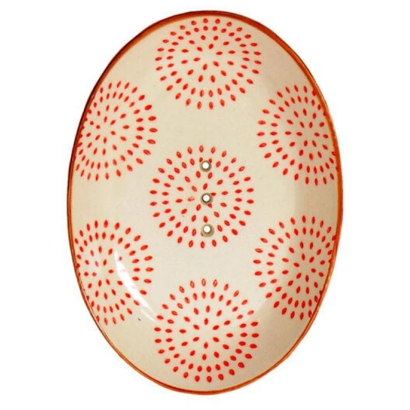 TRANQUILLO Ovale Seifenschale aus Steinzeug mit bunten Mustern 14 cm