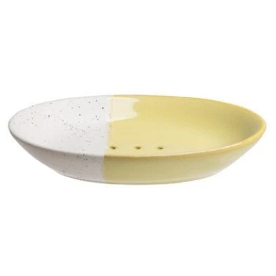 TRANQUILLO Ovale Seifenschale aus Steinzeug mit bunten Mustern 14 cm