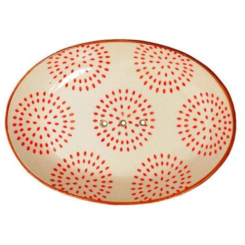 TRANQUILLO Ovale Seifenschale aus Steinzeug mit bunten Mustern 14 cm