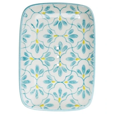 TRANQUILLO Seifenschale aus Steinzeug mit floralen Mustern und Ornamenten 13,5 cm