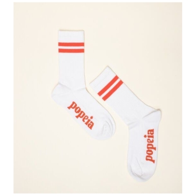 Tennissocken weiß/natur "popeia" mit Streifen